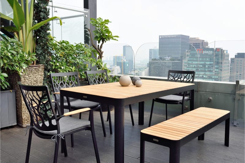 Portals Utebänk 143 cm - Svart/Trä - Utemöbler - Utesoffor & bänkar - Trädgårdsbänkar