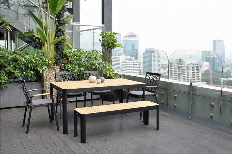 Portals Utebänk 143 cm - Svart/Trä - Utemöbler - Utesoffor & bänkar - Trädgårdsbänkar