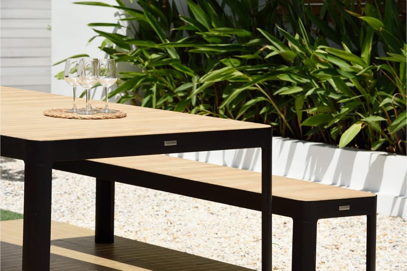 PORTALS Utebänk 182 cm Svart/Teak - Utemöbler - Utesoffor & bänkar - Trädgårdsbänkar