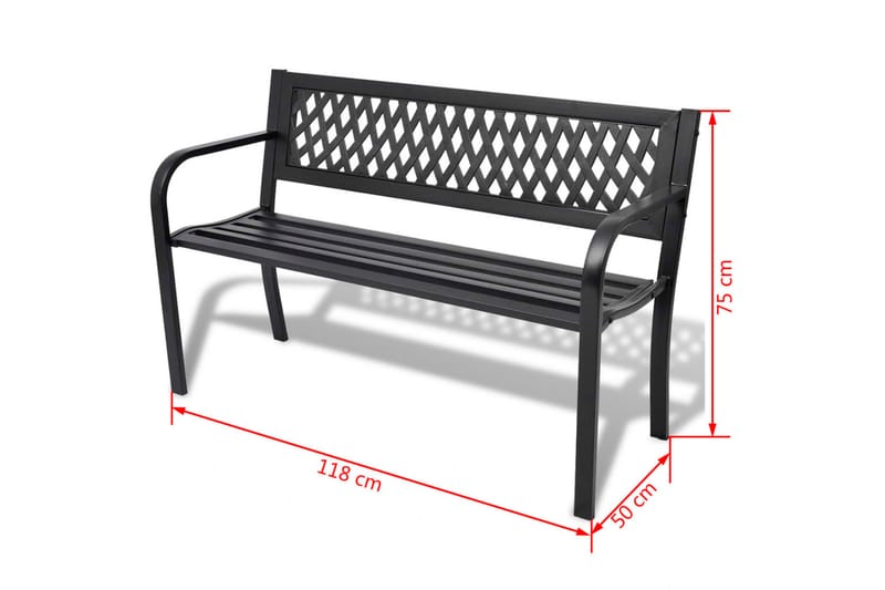 Trädgårdsbänk 118 cm stål svart - Svart - Trädgårdsbänkar