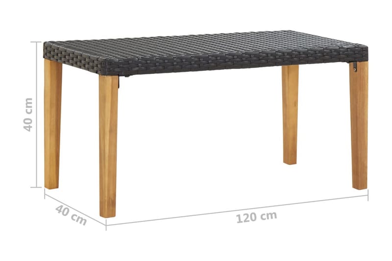Trädgårdsbänk 120 cm svart konstrotting och massivt akaciatr - Svart - Utemöbler - Utesoffor & bänkar - Trädgårdsbänkar