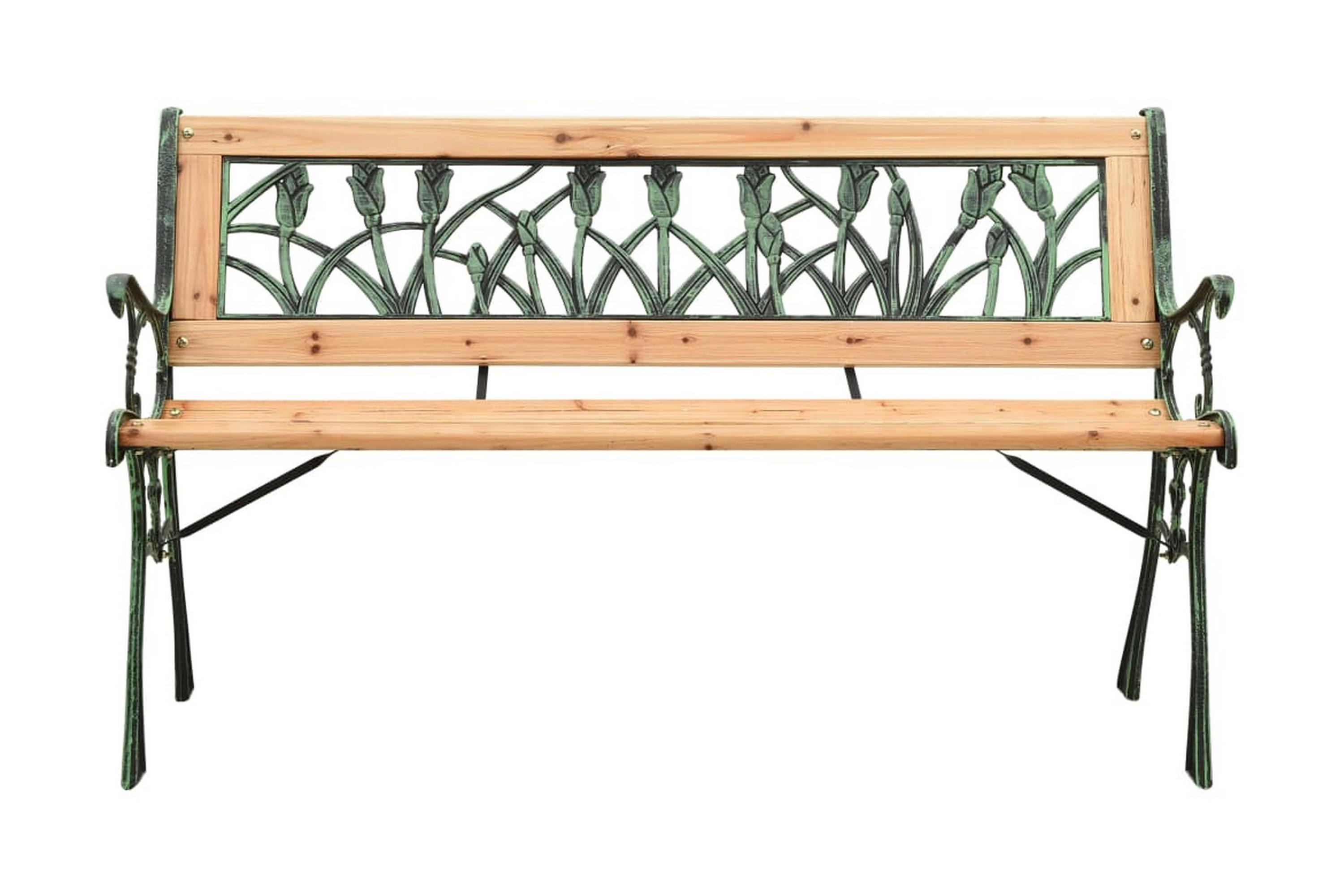 Trädgårdsbänk 122 cm gjutjärn och massivt granträ – Brun