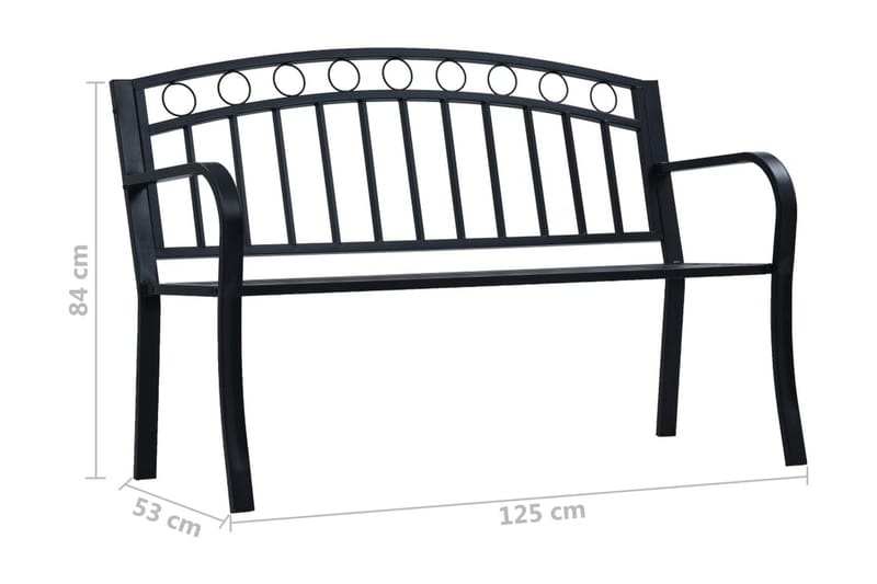 Trädgårdsbänk 125 cm svart stål - Svart - Utemöbler - Utesoffor & bänkar - Trädgårdsbänkar