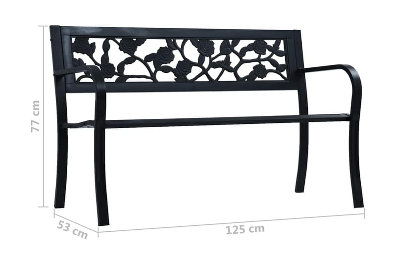 Trädgårdsbänk 125 cm svart stål - Svart - Trädgårdsbänkar