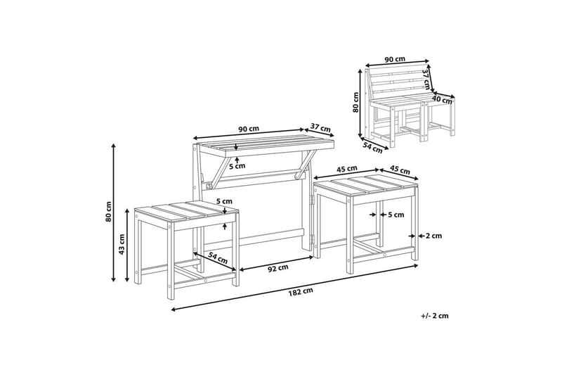 Caféset med konvertibel trädgårdsbänk Tuenno - Utemöbler - Utesoffor & bänkar - Trädgårdssoffa