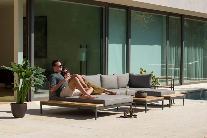 Dagbädd för utomhusbruk TOPAZ XL - Trä/grå - Utemöbler - Utesoffor & bänkar - Loungesoffa