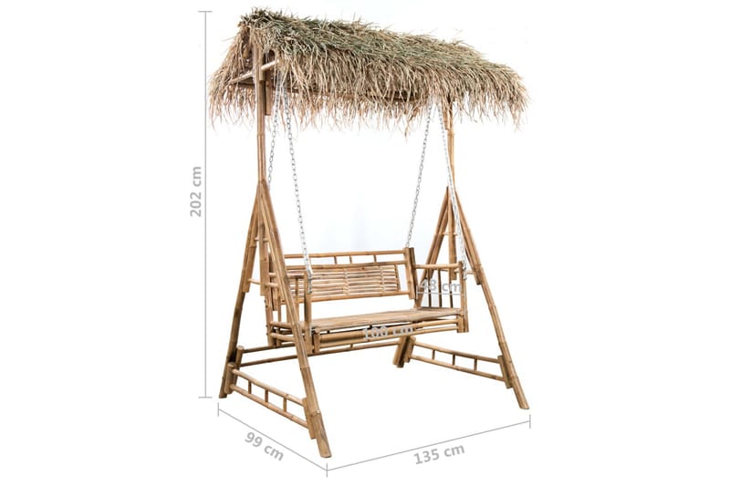 2-sits hammock med palmblad och dynor bambu 202 cm - Brun - Hammock - Hammockställning