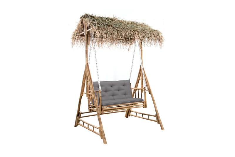 2-sits hammock med palmblad och dyna bambu 202 cm - Grå - Hammockställning - Hammock