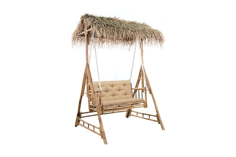 2-sits hammock med palmblad och dynor bambu 202 cm - Brun - Hammockställning - Hammock