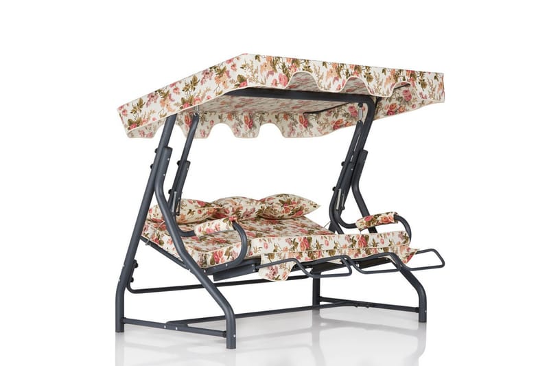 ICTERINA 3-sits Hammock med Tak Blommig/Grå - Utemöbler - Utesoffor & bänkar - Hammock