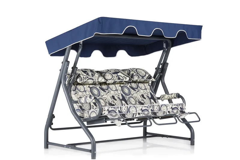 Icterina 3-sits Hammock med Tak - Vit/Mörkblå - Utemöbler - Utesoffor & bänkar - Hammock