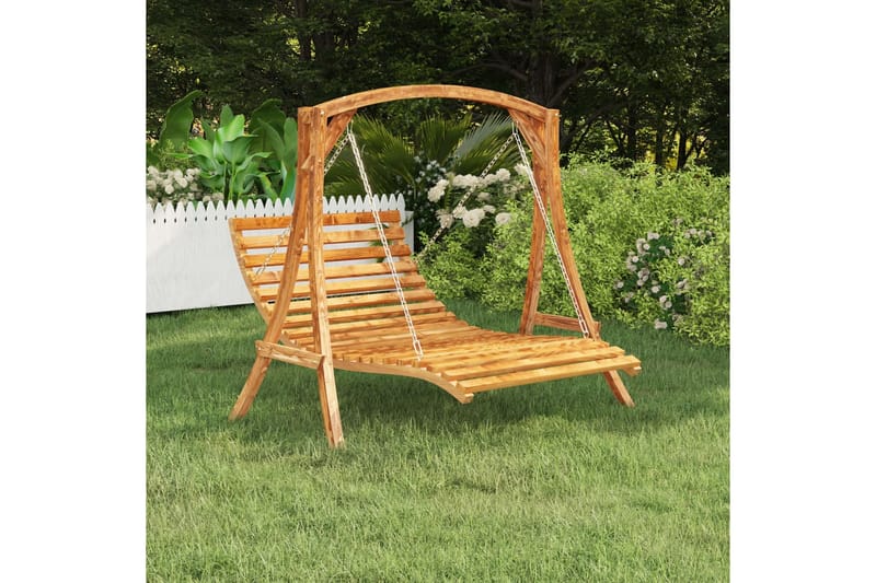 Hängsäng med massivt böjträ med teakyta 143x120x65 cm - Brun - Utemöbler - Utesoffor & bänkar - Hängsoffor