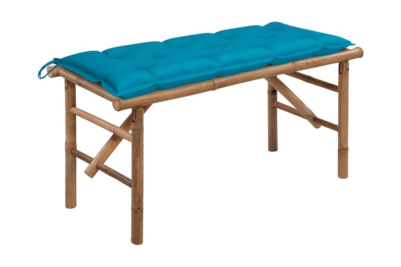 Hopfällbar Trädgårdsbänk med dyna 118 cm bambu - Blå - Utemöbler - Utesoffor & bänkar - Trädgårdssoffa