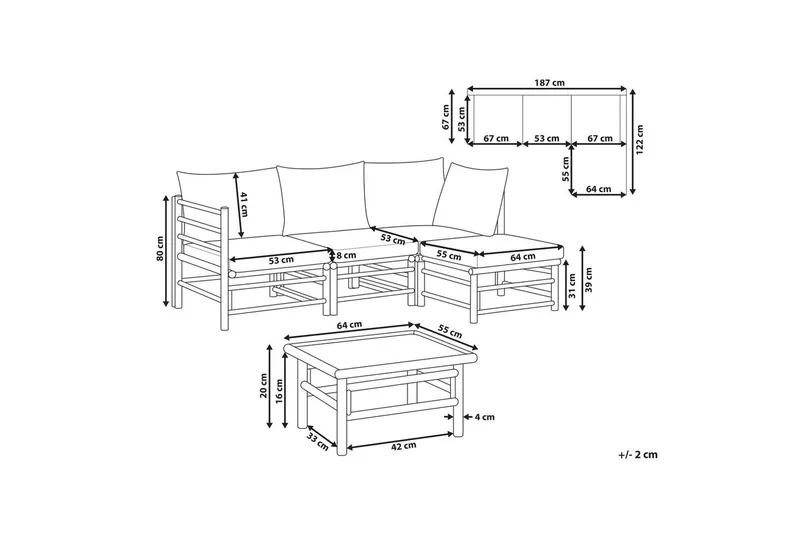 Hörnsoffa Cerreto Beige/ljust trä, 4-Sits - Beige/ljust trä, 4-Sits - Utemöbler - Utegrupp - Loungegrupp