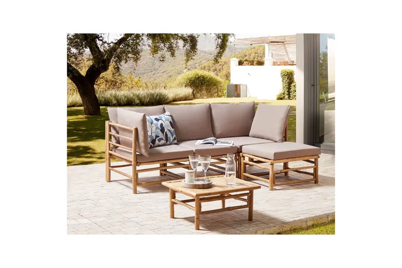 Hörnsoffa Cerreto Beige/ljust trä, 4-Sits - Beige/ljust trä, 4-Sits - Utemöbler - Utegrupp - Loungegrupp