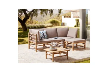 Hörnsoffa Cerreto Beige/ljust trä, 4-Sits - Beige/ljust trä, 4-Sits - Utemöbler - Utegrupp - Loungegrupp