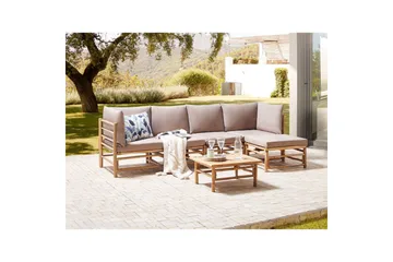 Hörnsoffa Cerreto Beige/ljust trä, 5-Sits - Beige/ljust trä, 5-Sits - Utemöbler - Utegrupp - Loungegrupp