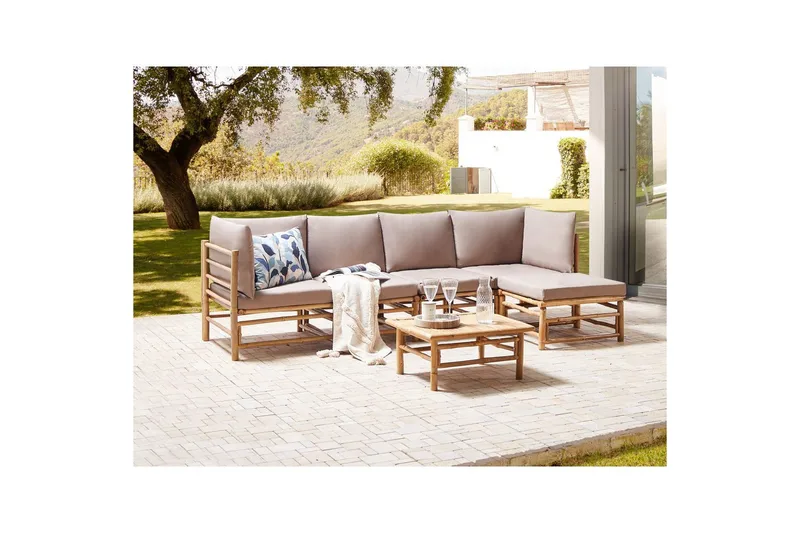 Hörnsoffa Cerreto Beige/ljust trä, 5-Sits - Beige/ljust trä, 5-Sits - Utemöbler - Utegrupp - Loungegrupp