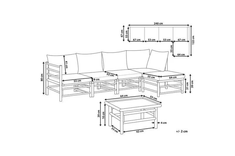 Hörnsoffa Cerreto Beige/ljust trä, 5-Sits - Beige/ljust trä, 5-Sits - Utemöbler - Utegrupp - Loungegrupp