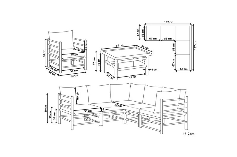 Hörnsoffa Cerreto Beige/ljust trä, 6-Sits - Beige/ljust trä, 6-Sits - Utemöbler - Utegrupp - Loungegrupp