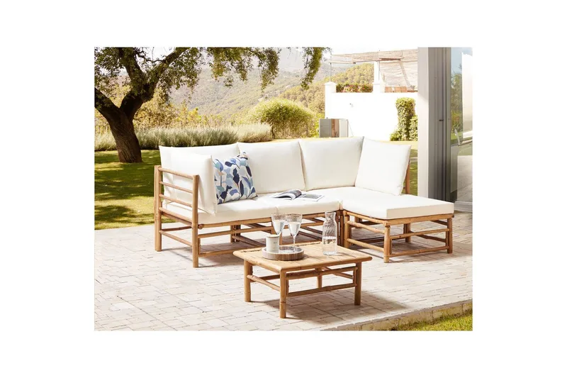 Hörnsoffa Cerreto Vit/ljust trä, 4-Sits - Vit/ljust trä, 4-Sits - Utemöbler - Utegrupp - Loungegrupp