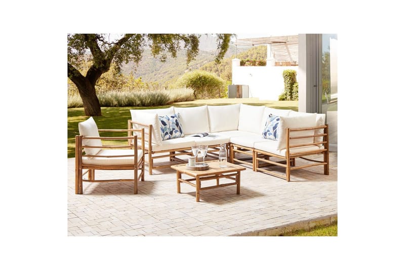 Hörnsoffa Cerreto Vit/ljust trä, 6-Sits - Vit/ljust trä, 6-Sits - Utemöbler - Utegrupp - Loungegrupp