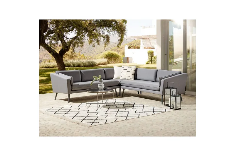 Hörnsoffa Loretello Grå - Grå - Utemöbler - Utesoffor & bänkar - Trädgårdssoffa