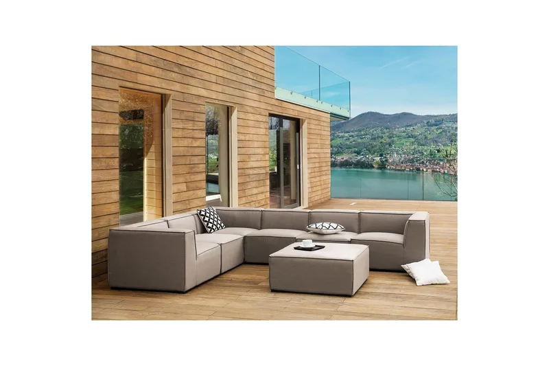 Hörnsoffa med fotpall Arezzo Beige/svart, Högervänd - Beige/svart, Högervänd - Utemöbler - Utegrupp - Loungegrupp
