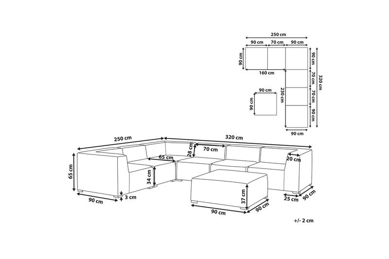 Hörnsoffa med fotpall Arezzo Beige/svart, Högervänd - Beige/svart, Högervänd - Utemöbler - Utegrupp - Loungegrupp