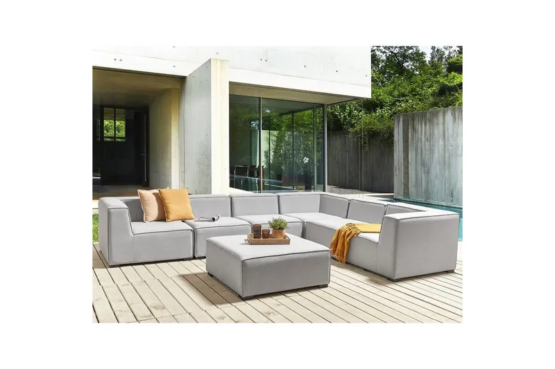 Hörnsoffa med fotpall Arezzo Grå/svart, Vänstervänd - Grå/svart, Vänstervänd - Utemöbler - Utesoffor & bänkar - Loungesoffa