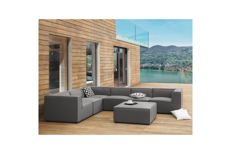 Hörnsoffa med fotpall Arezzo Mörkgrå/svart, Högervänd - Mörkgrå/svart, Högervänd - Utemöbler - Utesoffor & bänkar - Loungesoffa