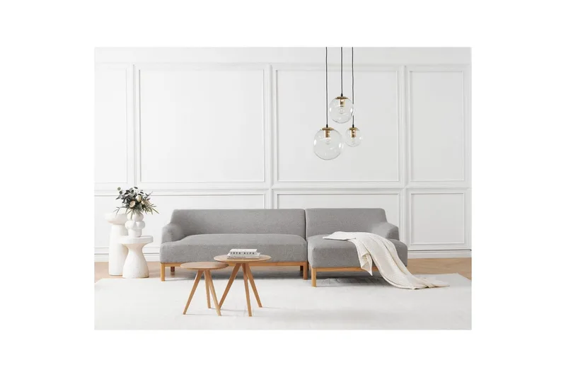 Hörnsoffa Sosjo Grå, ljust trä, Vänstervänd - Grå, ljust trä, Vänstervänd - Möbler - Vardagsrum - Soffor - Hörnsoffor