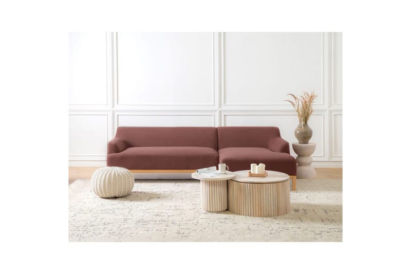 Hörnsoffa Sosjo Rött, ljust trä, Vänstervänd - Rött, ljust trä, Vänstervänd - Möbler - Vardagsrum - Soffor - Hörnsoffor