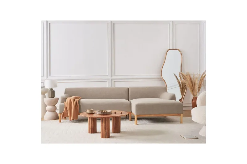 Hörnsoffa Sosjo Taupe, ljust trä, Vänstervänd - Taupe, ljust trä, Vänstervänd - Möbler - Vardagsrum - Soffor - Hörnsoffor