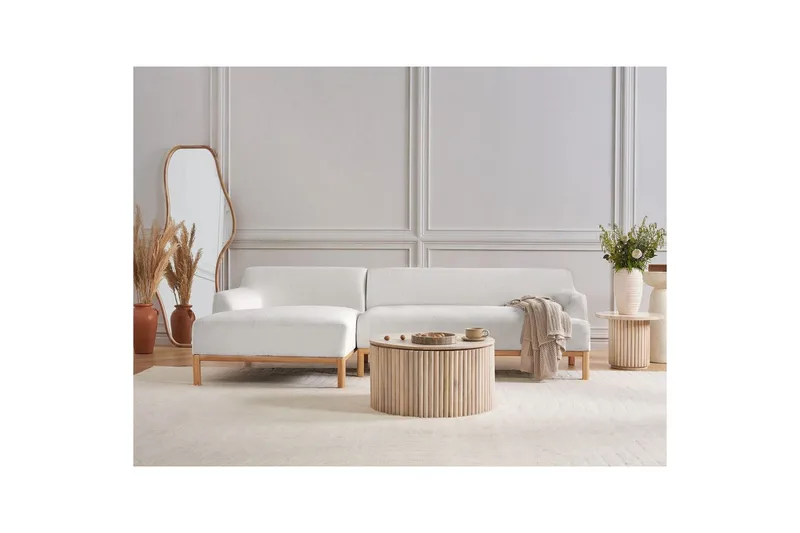 Hörnsoffa Sosjo Vit, ljust trä, Högervänd - Vit, ljust trä, Högervänd - Möbler - Vardagsrum - Soffor - Hörnsoffor