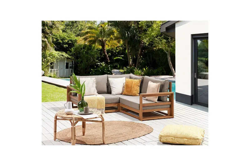 Hörnsoffa Timor Ljus trä/grått/beige, Ja - Ljus trä/grått/beige, Ja - Utemöbler - Utesoffor & bänkar - Trädgårdssoffa