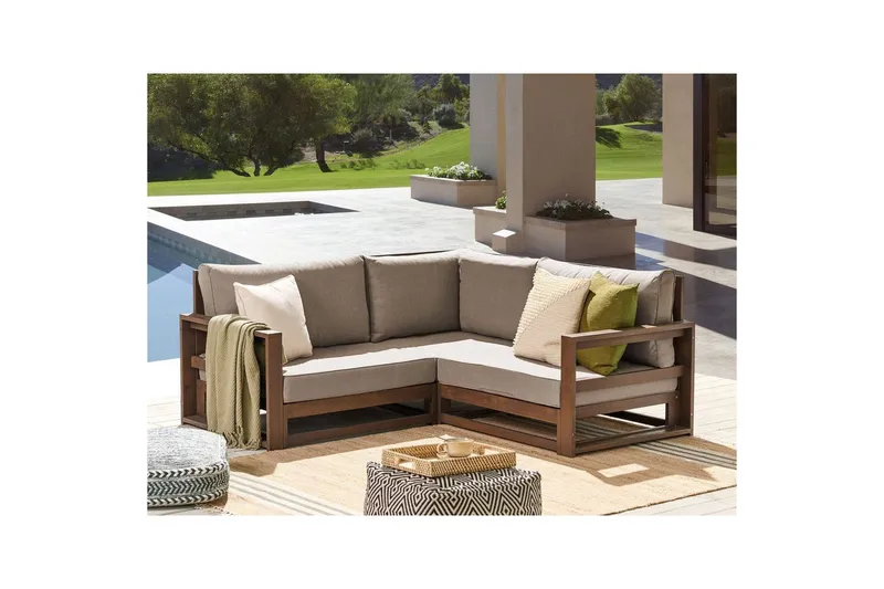 Hörnsoffa Timor Mörkt trä/grått/beige, Ja - Mörkt trä/grått/beige, Ja - Utemöbler - Utesoffor & bänkar - Trädgårdssoffa