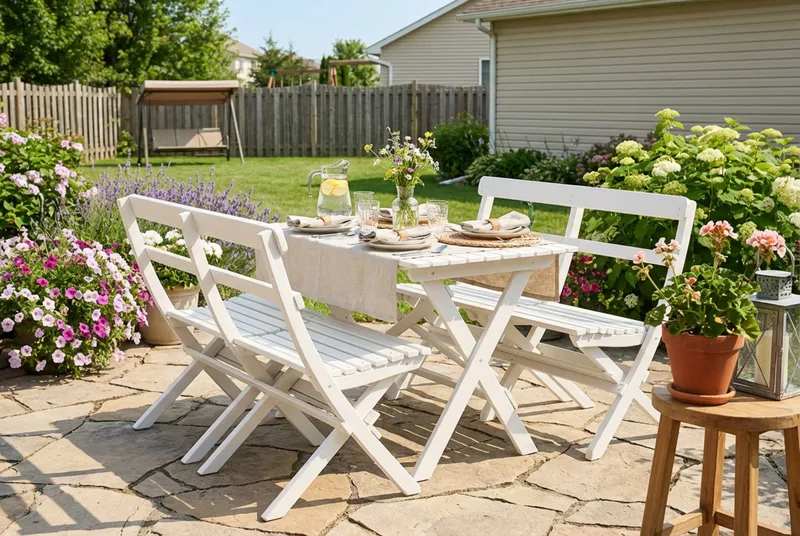 Landet liten soffa utomhus 110x60x89 cm - Träsoffa akacia - Vit - Utemöbler - Utesoffor & bänkar - Trädgårdssoffa