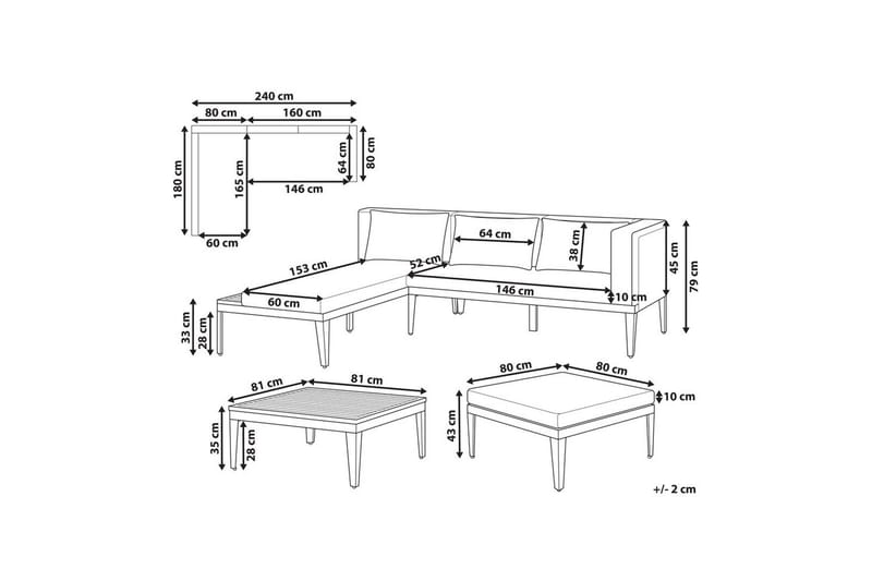 Loungegrupp med fotpall Bracciano 3-Sits - 3-Sits - Utemöbler - Utegrupp - Loungegrupp