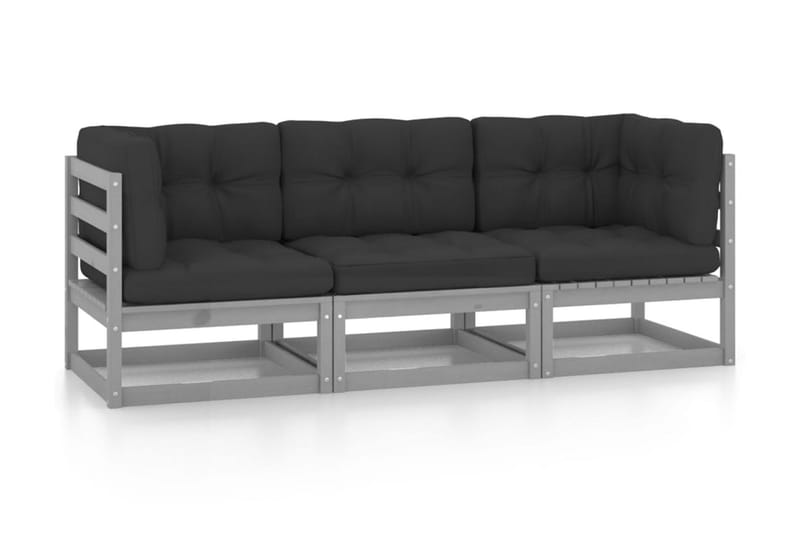 3-sitsUtesoffa med dynor massiv furu - Grå - Utemöbler - Utesoffor & bänkar - Loungesoffa