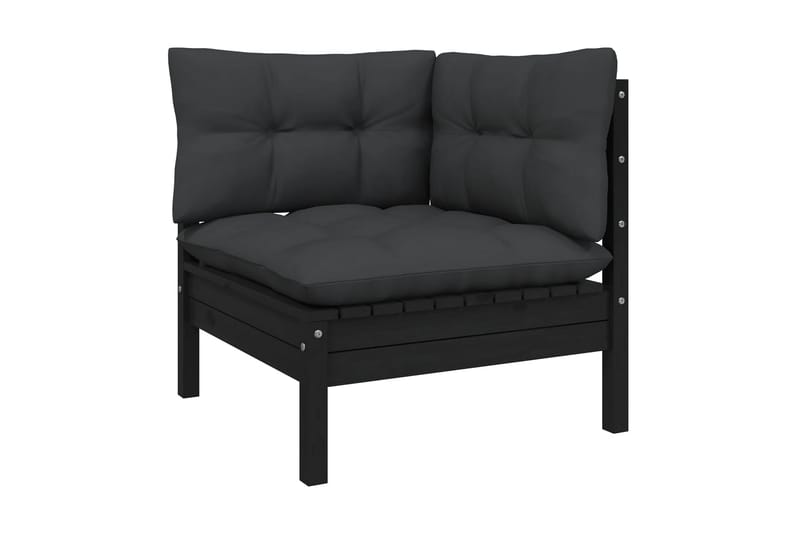 806632 TrädgårdsHörnsoffa Utomhus med kuddar vit massiv furu - Svart - Utemöbler - Utesoffor & bänkar - Loungesoffa