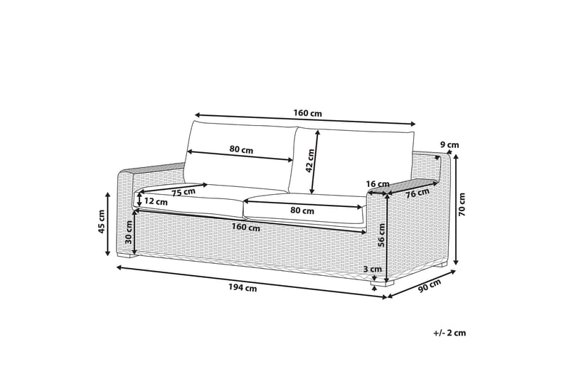 APRILIANA 2-sits Utesoffa Konstrotting/Ljusbrun - Utemöbler - Utesoffor & bänkar - Loungesoffa