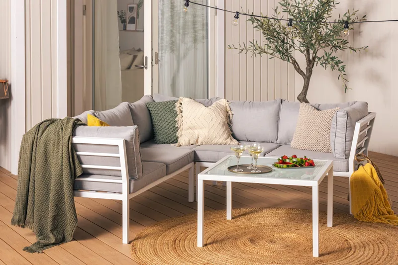 Ariany Hörnsoffa - Vit / Grå dynor - Utemöbler - Utesoffor & bänkar - Loungesoffa