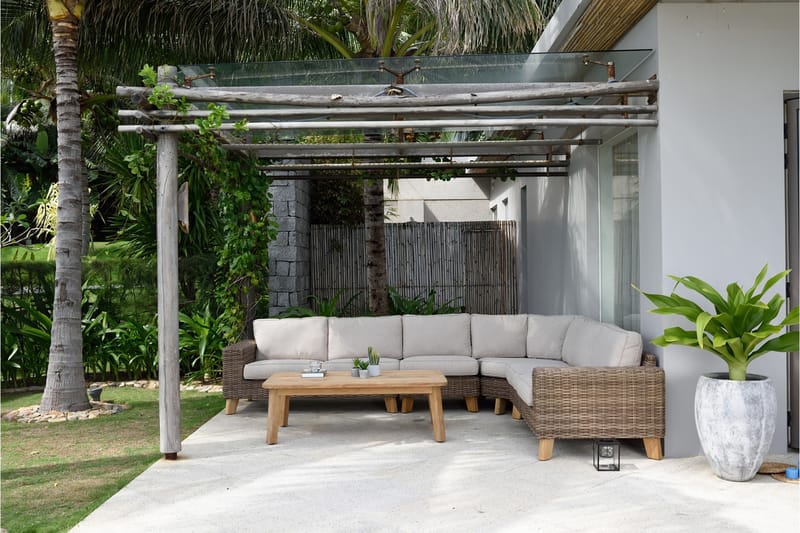 BAHAMAS 2-sits Utesoffa Höger Beige/Teak - Utemöbler - Utesoffor & bänkar - Loungesoffa
