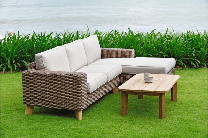 BAHAMAS 2-sits Utesoffa Höger Beige/Teak - Utemöbler - Utesoffor & bänkar - Loungesoffa