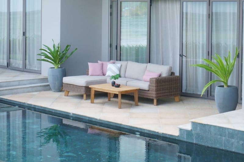 BAHAMAS 2-sits Utesoffa Vänster Beige/Teak - Utemöbler - Utesoffor & bänkar - Loungesoffa
