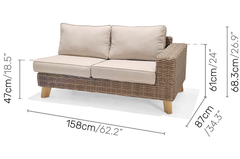 BAHAMAS 2-sits Utesoffa Vänster Beige/Teak - Utemöbler - Utesoffor & bänkar - Loungesoffa