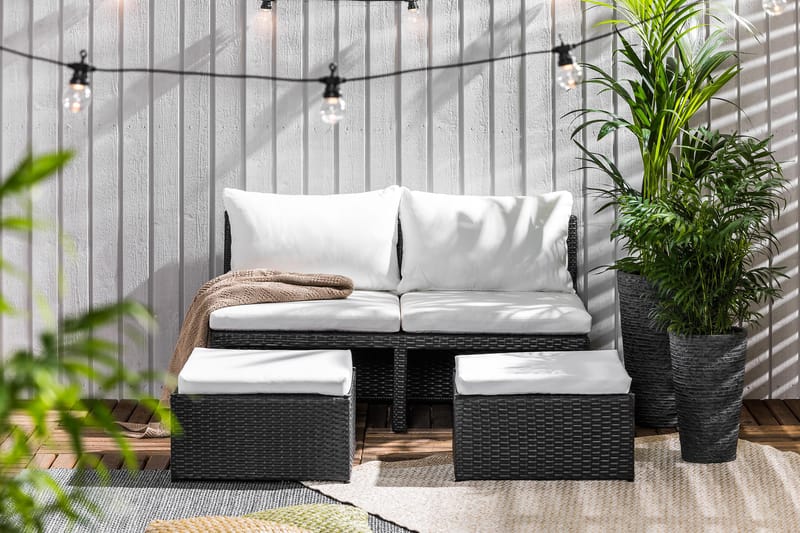 BAHAMAS Balkongsoffa med Pallar Svart - Utemöbler - Utesoffor & bänkar - Loungesoffa