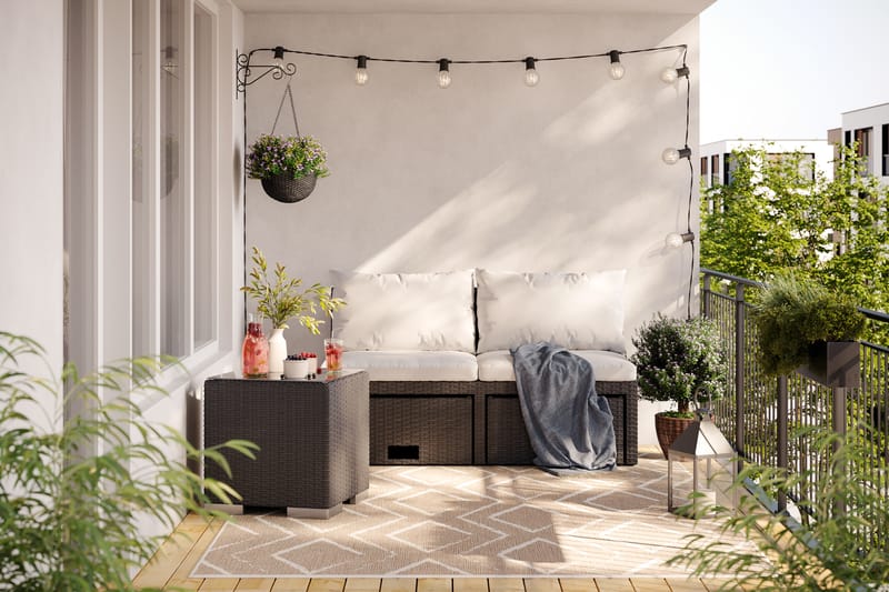 BAHAMAS Balkongsoffa med Pallar Svart - Utemöbler - Utesoffor & bänkar - Loungesoffa