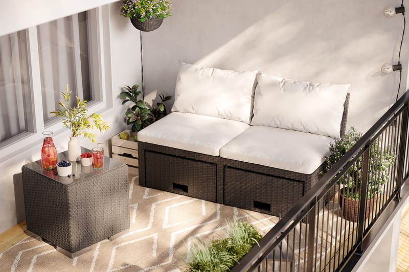 BAHAMAS Balkongsoffa med Pallar Svart - Utemöbler - Utesoffor & bänkar - Loungesoffa